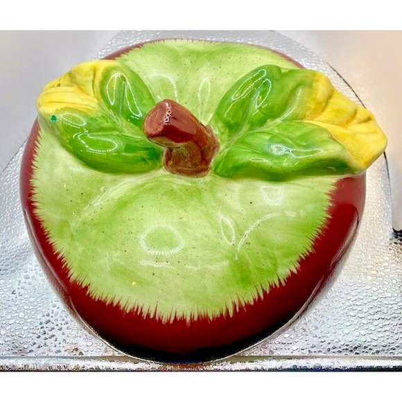 Vintage Ceramic Red Apple Cookie Jar With Lid 8" x 6.5" - Picture 9 of 13